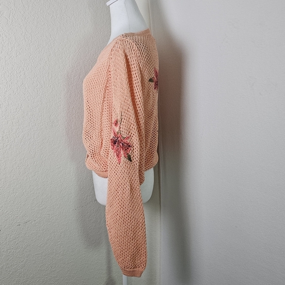 Anthropologie Pilcro Open Knit Dolman Sleeve Embroidered Floral Sweater  XXS - Picture 5 of 13